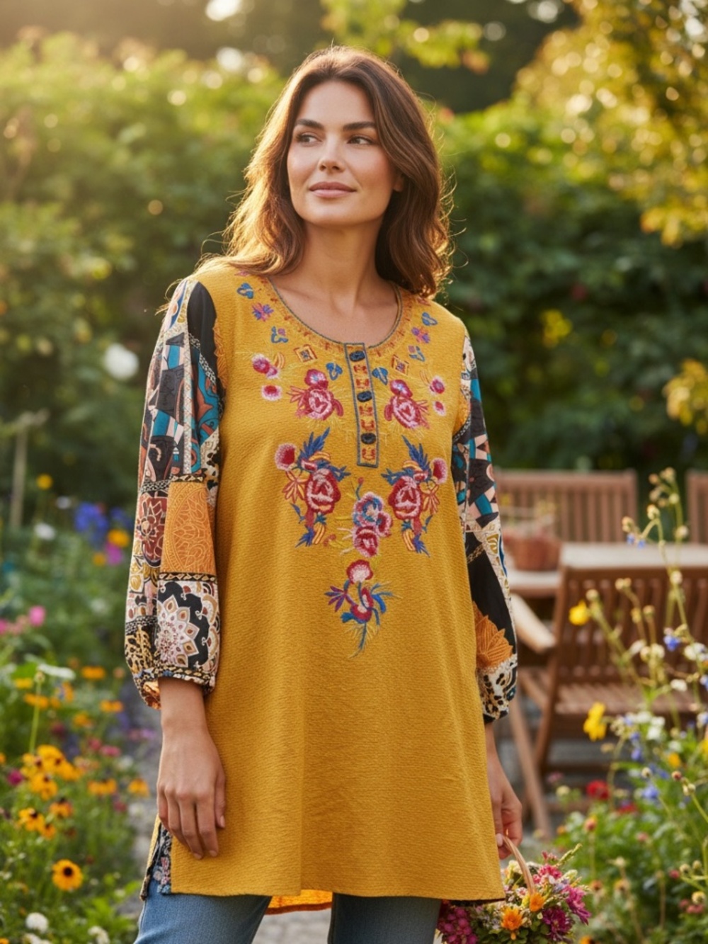 Calessa mixed print tunic size xl